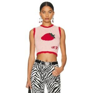 Alessandra Rich Pink Strawberry Intarsia Knitted Sweater Vest